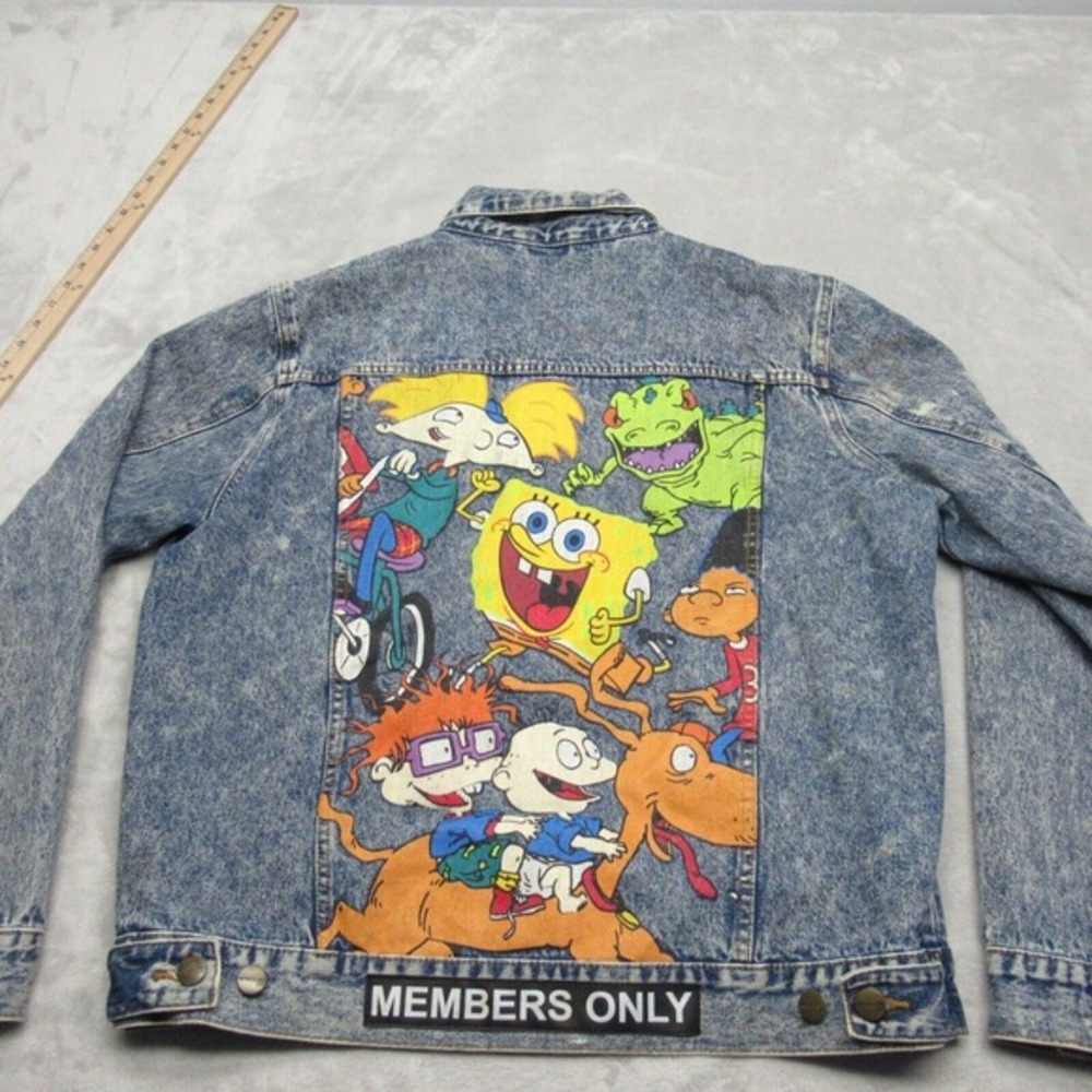 Members Only X Nickelodeon Denim Jacket‎ Mens XXL Blue Rugrats SpongeBob RARE *